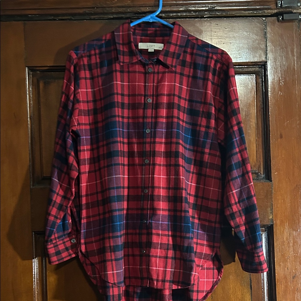 LOFT Ladies Red and Blue Plaid Button Down Shirt